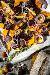Pumpkin panzanella, bread salad of pumpkins, onions, tomatoes, grapes and figs - SARF03562