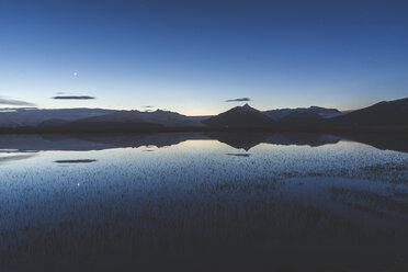 Iceland, Hofn, View of lake and mountains after sunset - WPEF00100