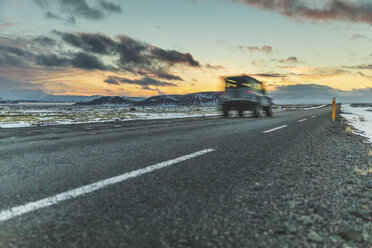 Iceland, Reykjavik, Car driving on the ring road - WPEF00119