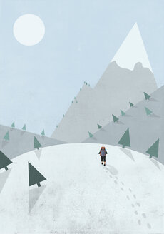 Illustratives Bild einer Person beim Bergsteigen im Winter - FSIF00139
