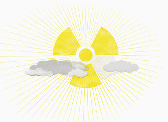 Ein radioaktives Symbol anstelle einer Sonne inmitten von Wolken - FSIF00141
