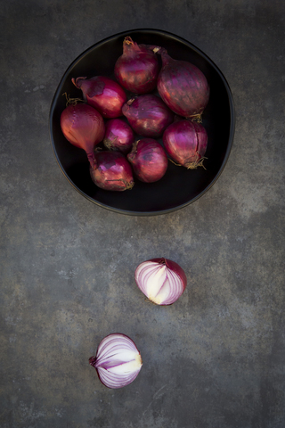 Bowl of red onions stock photo