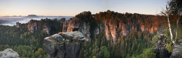 Morgenaufnahme der Bastei, Elbsandsteingebirge, Sächsische Schweiz, Deutschland - FSIF00353