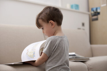 Ein kleiner Junge betrachtet ein Bilderbuch - FSIF00557