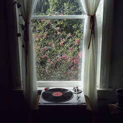 Ein Plattenspieler vor einem Fenster - FSIF00569