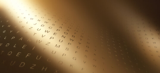 Mehrere Reihen von Zufallsbuchstaben auf einer geschwungenen Goldoberfläche - FSIF00587