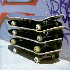 Stack of skateboards, close-up - FSIF00785