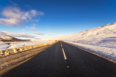 United Kingdom, Scotland, Highlands, A9 Road in winter stock photo
