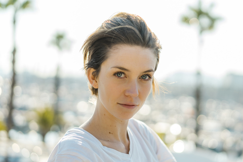 Portrait of woman with short hair stock photo