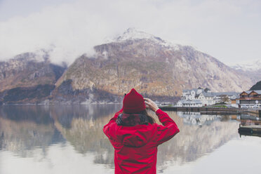 Rear view of woman photographing mountains - FSIF01538