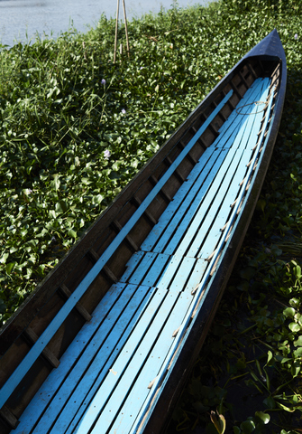 Myanmar, Inle lake, fishing boat stock photo