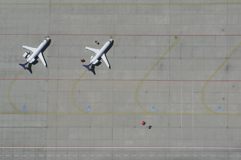 Aerial view of two airplanes parked in a row - FSIF02075