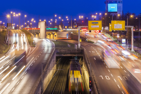 Germany, Baden-Wuerttemberg, Stuttgart, traffic in the evening stock photo