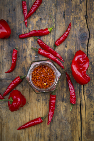 Red chilis and chili powder stock photo