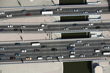 Aerial view of vehicles driving along a motorway - FSIF02581