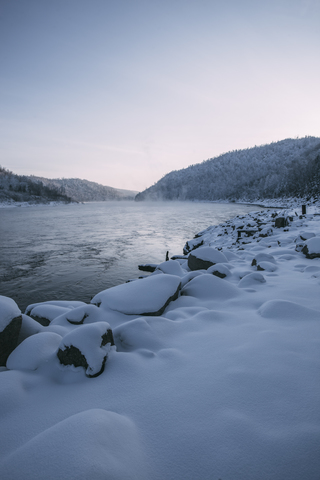 Russia, Amur Oblast, Bureya River in winter stock photo
