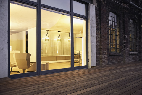 Exterior view of modern building at night stock photo