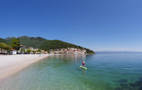 Kroatien, Istrien, Adria, Kvarner Bucht, Moscenicka Draga, Strand, lizenzfreies Stockfoto