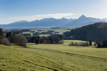 Deutschland, Bayern, Allgäu, Ostallgäu, Ammergauer Alpen mit Saeuling - LBF01770