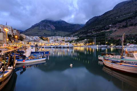Italy, Sicily, Trapani, Castellammare del Golfo, Harbour in the evening stock photo