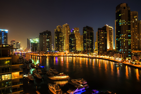 United Arab Emirates, Dubai, Dubai Marina at night stock photo