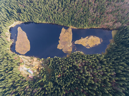 Deutschland, Bayern, Niederbayern, Bayerischer Wald, Luftaufnahme Kleiner Arbersee mit schwimmenden Inseln - FOF09826