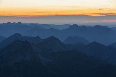 Austria, Germany, Bavaria, Zugspitze, summits at sunset - FOF09851