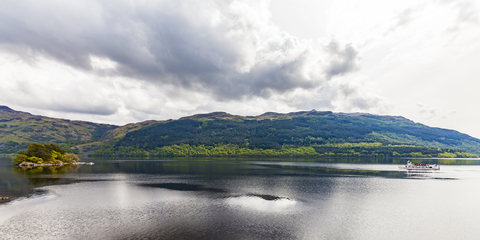 United Kingdom, Scotland, Luss, Loch Lomond and The Trossachs National Park, Loch Lomond stock photo