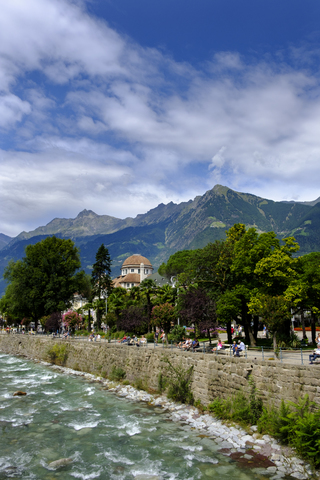 Italy, South Tyrol, Meran, Kurhaus, Passer river stock photo