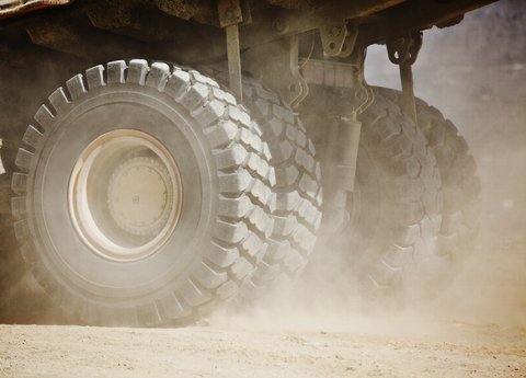 Close up of machinery wheels on site stock photo