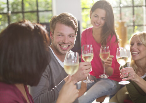 Freunde stoßen miteinander mit Wein an - CAIF01517