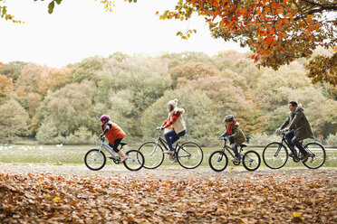 Familie fährt zusammen im Park Fahrrad - CAIF02351