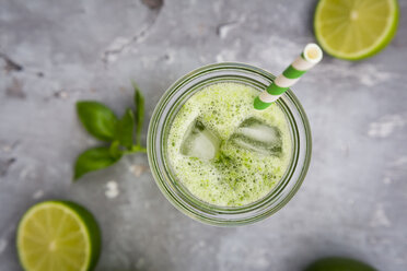 Glass of organic lime lemonade with basil - LVF06756