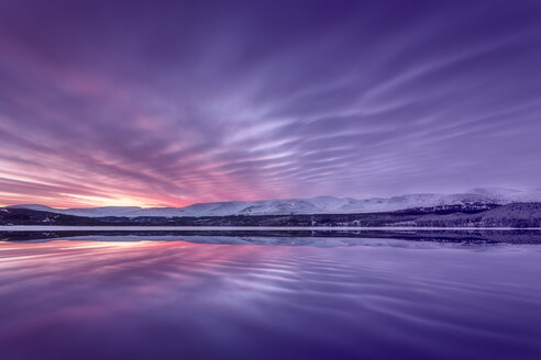 Vereinigtes Königreich, Schottland, Highlands, Cairngorms National Park, Loch Morlich bei Sonnenaufgang - SMAF00951