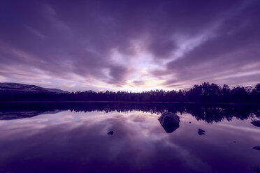 United Kingdom, Scotland, Highlands, Cairngorms National Park, Loch Morlich at sunset - SMAF00955