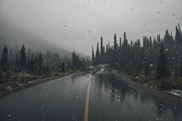 Kanada, Britisch-Kolumbien, Yoho-Nationalpark, Yoho Valley Road, Schneefall - GUSF00337