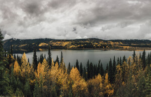 Kanada, British Columbia, Kitimat-Stikine A, Blick vom Highway 37, See im Herbst - GUSF00383