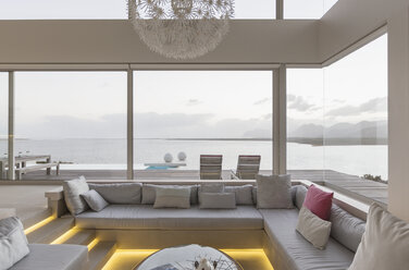 Luxurious Modern Beach house interior Living room with ocean views