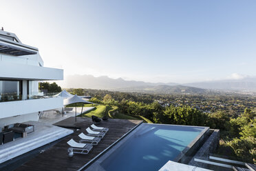 Modern luxury home showcase exterior with swimming pool and mountain view - HOXF02376