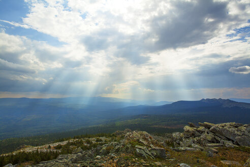 Scenic view of mountains against cloudy sky - CAVF00579