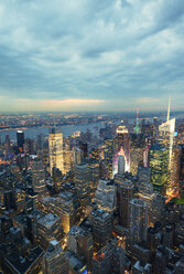 High angle view of illuminated cityscape at dusk - CAVF00638