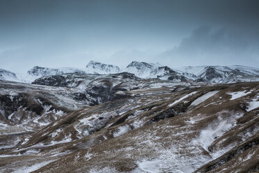 Snowy remote mountain range, Iceland - CAIF07507