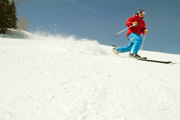 Man skiing on snow against clear sky - CAVF01407