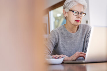 Woman using laptop computer at home - CAVF02525