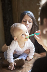 Eltern füttern kleinen Jungen zu Hause - CAVF05127