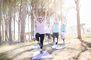 Ältere Erwachsene üben Yoga im sonnigen Park - CAIF11363