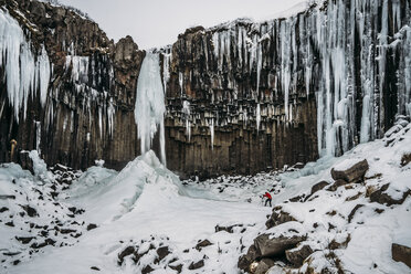 Eiszapfenformationen über einer zerklüfteten Klippe, Island - CAIF11582