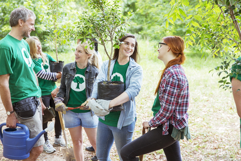 Freiwillige Umweltschützer pflanzen neue Bäume, lizenzfreies Stockfoto