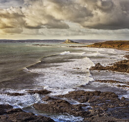 Scenic view of seaside landscape with waves crashing on rocky beach - CAIF14551