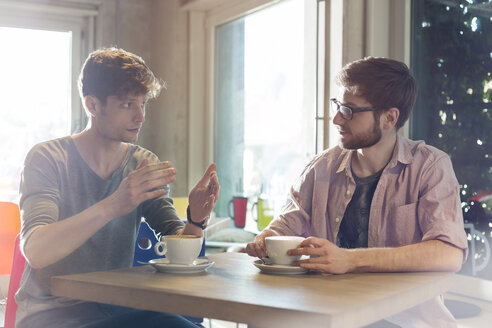 Männer unterhalten sich und trinken Kaffee in einem Cafe - CAIF14620
